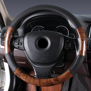 Coprivolanti per la maggior parte dei veicoli Coprivolante per auto Stile treccia Pelle con venature del legno Comodo sterzo traspirante