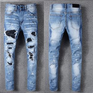 Designer Jeans Herrens kvinnors jeans Hip-Hop Street Color Printed Washed Jeans European och American Style Elastic Wear-Resistent Fabric
