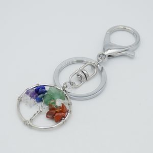 Natural Crystal Stone Key Ring Tree of Life Pendant Handmade Keychains Key Holder for Women Girl Car Bags Accessories