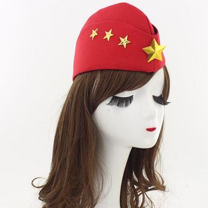 Berets Vintage Red Sailor Hat Women Canvas Boat Army Caps Stewardess Autumn Winter Five Star Chain Beret Military Hats LBBerets