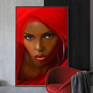 African Black Woman With Red Dress Oil Painting on Canvas Cuadros Posters and Prints Scandinavian Wall Art Picture Home Decor