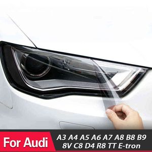 2 PCS Car Headlight Film Smoked Black TPU ملصق TPU الأسود لـ Audi A4 8V A3 B8 B9 A5 A6 C8 A7 A8 D4 TT E-TRON R8 Accessories H220425