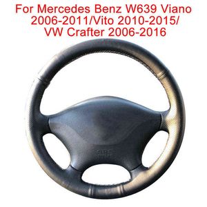 메르세데스 벤츠 W639 용 자동차 스티어링 휠 커버 커스터마이즈 스티어링 휠을위한 Viano Vitovw Crafter 가죽 브레이드 J220808