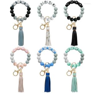 Keychains Silicone LOVE Beads Key Ring Bracelet Beaded Wrislet Keychain Portable House Car Keys Holder Miri22