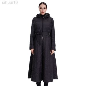 Women Cotton Jacket Windproof Parka Thin Long Dress Coat Lady Parka Quilted Plus Office Lady Smooth Quality Clothes L220730
