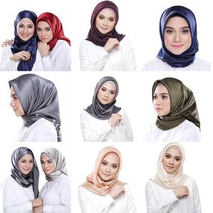 25 farben Hijab Frauen Seide Quadrat Schal 90 90 cm Satin Schals Solide Wraps Herbst Winter Luxus Muslimischen Kopf