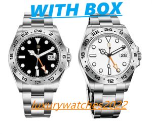 Super Factory Watch V6 216570, schwarzes und weißes Zifferblatt, 42 mm, Automatik-GMT, orangefarbene Nadelarbeit, Gehäuse und Armband aus 904L-Edelstahl, Saphirglas, Luxusuhren