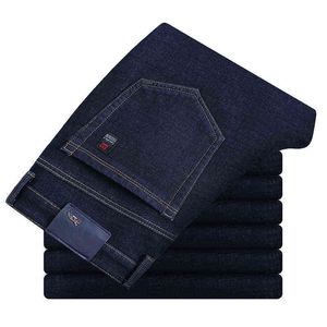 2021 Outono Novos Homens Ajuste Regular Stretch Calças de Jeans Clássico Moda Moda Denim Calças Masculinas Marca Calças Casuais Preto Azul G0104