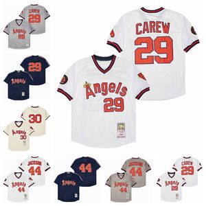 1973 1982 1985 Throwback Baseball 44 Jeremiah Jackson Jersey Vintage 30 Nolan Ryan 29 Rod Carew All Stitched Pullover Cool Base Team Färg Marinblå Vit Grå Beige