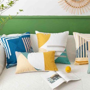 Färsk färgkudde omslag 45x45 cm Abrstract Geometric Full Embrodery Pillow Case Cover Home Decoration For Living Room Bed Room 210401