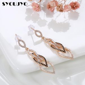 Dangle żyrandol Elegancki czarny naturalny cyrkon długie kolczyki dla kobiet luksus 585 Rose Gold oświadczenie Wedding Partydangle Odet22