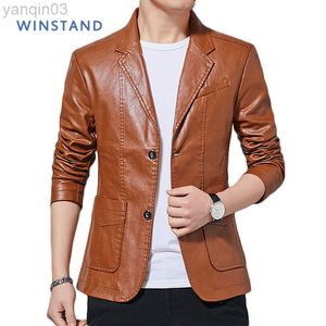 Winstand Men Winter Leather Jacket Men Casual Fashion Jackets AutumnPu Overcoat New Plus Size 4XLソリッドオートバイ2022 L220801