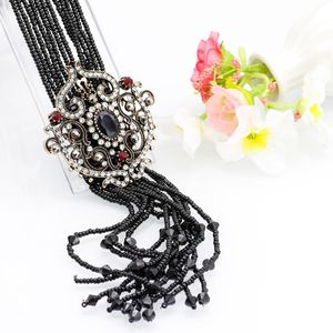 Anhänger-Halsketten Neovisson Black Bead Lange Halskette Damen Lieblingsgeschenk Dual-Use-Quasten Natursteine Pulloverkette Vintage GiftPendant