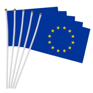 14x21cm 5pcs The Small EU flag European Union Flag the hand national flag with Pole Hand Waving GG0131