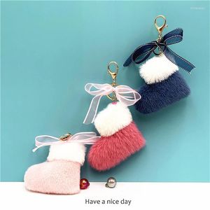 Keychains Christmas Boots Plush Doll Car Key Chain Accessories Bow Pendant For Couple Gift Backpack Keyring Small Gifts Miri22