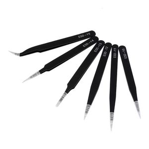 6PCS ESD Anti-estático Aço inoxidável Tweezer Conjunto de manutenção Kit de ferramentas de reparo de ferramentas Anti estático Ferramentas manuais Ferramentas