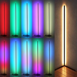 바닥 램프 현대 LED 코너 RGBW 램프 거실 침실 분위기를위한 간단한 막대 실내 조명기구 플로어
