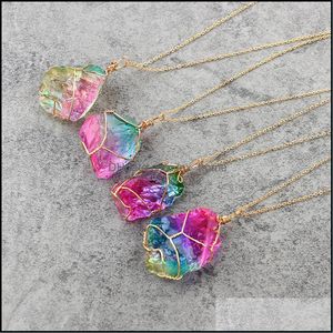 Kristallanhänger Natürlicher Originalstein Regenbogenfarben Transparente Kette Handwerk Geschenke Siebenfarbige Halskette 8 2Lg V Drop Lieferung 2021 Anhänger