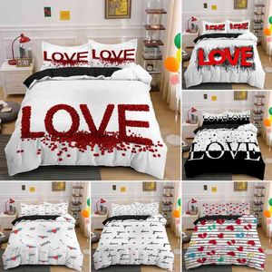 Liebhaber-Paar-Bettbezug-Set, Valentinstagsgeschenk, herzförmige Bettwäsche-Sets, King-Size-Bett, doppelte Bettdecke mit Kissenbezug