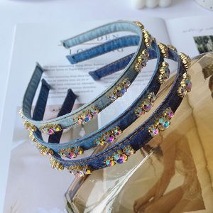 Rhinestone Denim Headband Shiny Thin Hair Hoop Girls Headwear Hairbands Fashion Super Flash Hair Accessorie