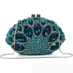 Evening Bags Dark Green Color Rhinestone Clutch Women Crystal Clutches Bag Luxury Silver Metal Chains Shoulder Ladies Diamond Handbag