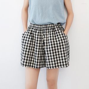 Wholesale black and white plaid shorts for sale - Group buy Women s Shorts Johnature Vintage Plaid For Women Elastic Waist Pockets Summer Casual Loose Cotton Black And White