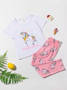 T-shirt con stampa lettere e unicorno per bambine SHE