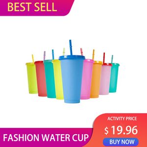 Reusable Color Water Bottles waters Changing Cups with Lids Straws Plastic Drinking Cup for Kids & Adults