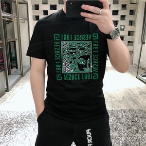 Large Size Men's T-Shirts Summer Fashion Loose New Short Sleeve Trend Pattern Printing Hot Diamond Sequins Design Tees Round Neck Black White Clothing Top M-6XL