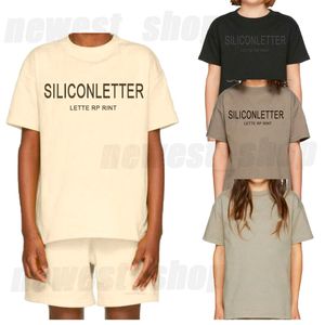 grife infantil oversize solta camiseta eua t-shirt tops 3d silicone impressão de letras streetwear verão crianças meninos meninas roupas camiseta de algodão de manga curta