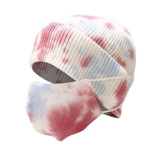 Beanie/Skull Caps Unisex Berretti Cap Mask Set Outdoor Winter Warm Knit Hats Tie Dye Stylish Skullcap SportBeanie/Skull