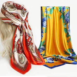 Flower Print Shawl Silk Square Scarf For Women Hair Bands Neckerchief Female Head Wraps Headband Foulard Satin Hijab Bandana