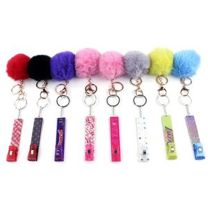 19 Colors Fashion Credit Card Puller Pompom keychains Acrylic Debit Bank C ard Grabber Long Nail ATM Keychain Cards Clip Nails Key Rings