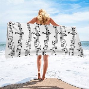 UPETSTORYソフトビーチ音楽ノートデザインアダルト用マイクロファイバーバスアートスタイル長方形のシャワーカスタムアラタオル220707