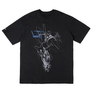 Camisetas para hombres Hip Hop Streetwear t Pintura de la mano Letra impresa T- Men Harajuku Algodón 2022 Summer Manga corta Camisa negra