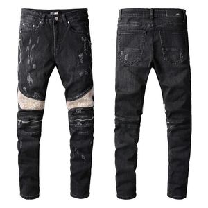 Pantaloni moto jeans da uomo neri Homme AMR strappati per uomo patchwork