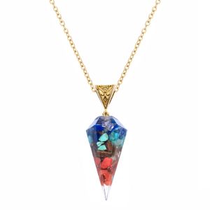 Natural Crystal pendant Necklace Gravel Resin Hexagonal Cone Seven Veins Agate Semi-Precious Stone Ornaments