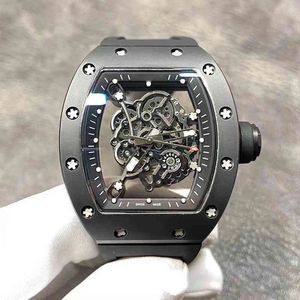 Richamill Date Luxury Mens 시계 시계 손목 시계 비즈니스 레저 RMS055 자동 기계식 블랙 세라믹 테이프 트렌드