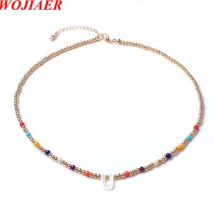 WOJIAER Gold Color Beads Choker Necklace A-Z 26 Initials Shell Pendant Letter Round Metal Femme Gift for Women BF327