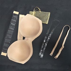 Yandw Ny sexig underkläder Push Up Bra Big Breast 1 2 Cup Plus Size Women Silicone Strapless Wed A B C D E F 70 75 80 85 90 95 LJ200815