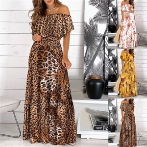 Модная леопардовая одежда печать длинное платье рюша Maxi Sunress Loundress Gohemian Женщины летние сексуальные повседневные элегантные элегантные vestidos 226014