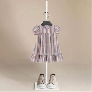 여름 아기 소녀 드레스 짧은 슬리브 공주 어린이 옷을 입고 격자 무늬 어린이 옷
