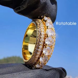 Popular Five-row Zircon Rotating Ring with Side Stones Rotatable Hip Hop Men's Finger Jewelry