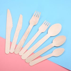 Dinnerware Sets 50pcs/150pcs Disposable Wooden Cutlery Forks/Spoons/Cutters Packing 16cm Knives Party Supplies Kitchen Utensil Dessert Table