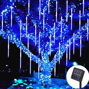 Saiten Röhren Meteorschauer Solar-LED-Lichterketten Straßengirlanden Weihnachtsbaumschmuck für das Jahr im Freien Feengarten LightLED