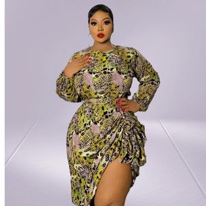 Plus Size Dresses Dress 5xl Women Clothing Leopard Bodycon Mini Sexy Party Fashion Long Sleeve Fall 2022Wholesale Drop