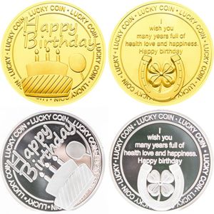Diğer Sanatlar ve El Sanatları Mutlu Yıllar Rozeti Gümüş Altın Kaplama Paralar Hatıra Madalyası Kabartmalı Metal Şanslı Paralar Doğum Günleri Medallion