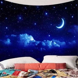Blue Starry Galaxy Tappeto da parete Estetico Room Decor Tappeto Star Moon Universe Trippy Tapiz Nature Night Sky Decorazione camera da letto J220804