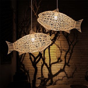 Rattan Modern Simple Loft Laft Restaurant Personality Creative Handfish Деревянная люстра 220705