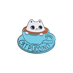 Enamel Brooches CATPUCCINO Cartoon Coffee Cup Button Pins For Clothes Bag Badge Cute Cat Jewelry Gift For Friends Kids 2112 T2